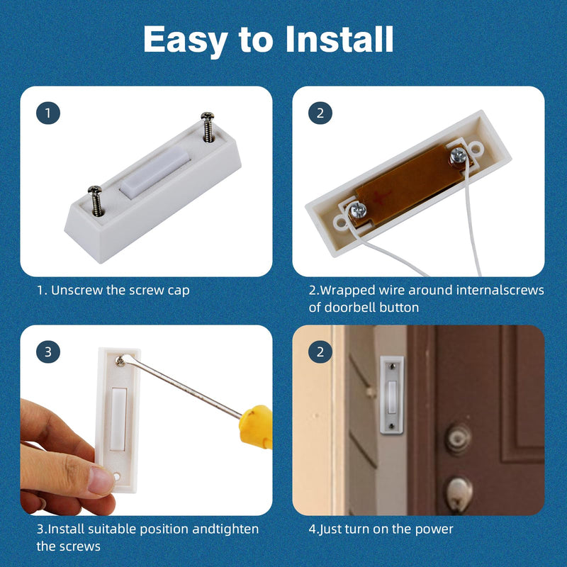 Lighted Doorbell Button, Wired Door Bell Push Button Replacement Door Bell Push Buttons LED Door Chime Wall Mounted Doorbell Switch Garage Doorbell Button (White Light) 1 White