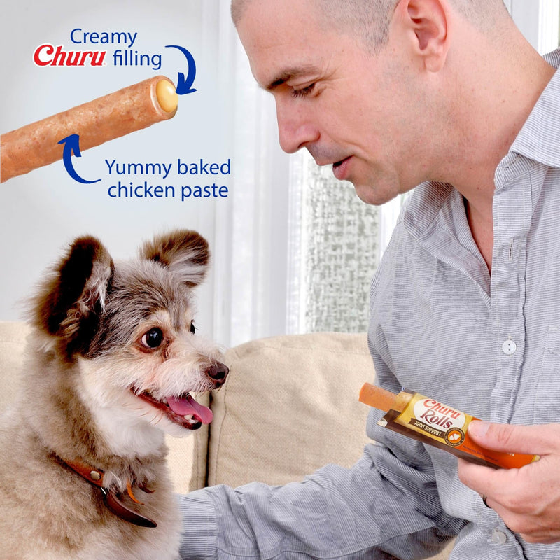 INABA Churu Rolls Joint Support for Dog, Functional Lickable Dog Treat with Taurine & Green Tea Extract, 1.26oz Each, 18 Tubes Total, Chicken Recipe
