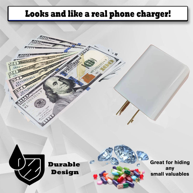 Phone Charger Diversion Safe - Realistic Looking USB Charger with Storage Compartment | Cash Can Items Hidden Compartment Storage Hiding Places for Valuables