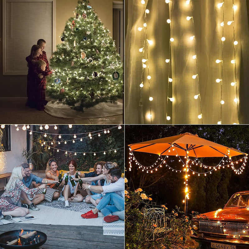 Battery Operated LED Globe String Lights, 2-Pack Total 52FT 120LEDs - Each 26FT 60LEDs 8 Mode Waterproof Christmas Fairy String Lights with Remote for Home Bedroom Garden Wedding Party Decoration Warm White/2-Pack