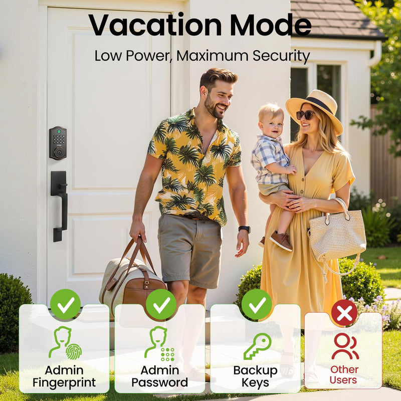 GHome Smart Deadbolt Lock, Fingerprint Code Keyless Entry Door Lock for Front Door, Auto Lock, App Control, Digital Keypad deadbolt, Smart Door Lock for Home Airbnb Apartment Hotel Garage, Black