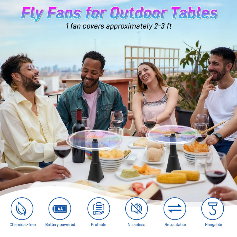 6 Packs Food Fans for Tables, AA Battery Powered, Portable Table Fans with Holographic Blades and Hook, Table Food Spinner Quiet for Picnic Home Party BBQ, Black