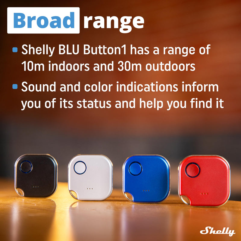 Shelly BLU Button1 Blue | Bluetooth-Operated Action and Scenes Activation Button | Home Automation | iOS Android App | No Hub Required | Long Battery Life | LED Indication | Buzzer | Broad Range