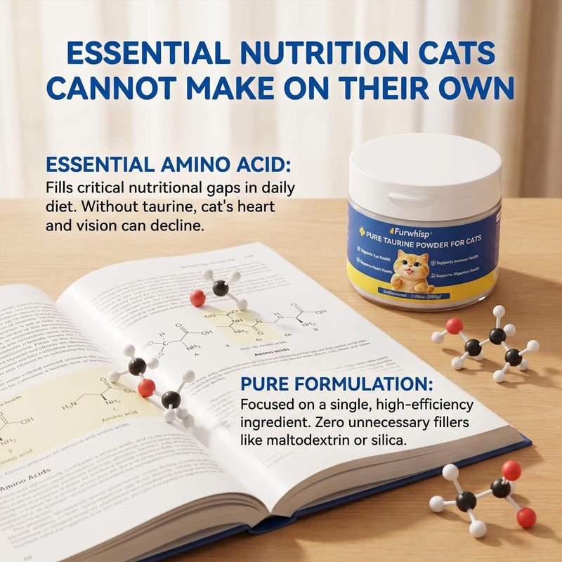 Taurine for Cats – No Additives, Essential Amino Acid for Heart & Vision, Easy Mix in Wet/Dry Food,Taurine Powder for All Ages Including Kittens-200g bule