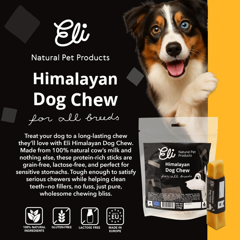 Eli Himalayan Dog Chew – 100% Natural, Long-Lasting Chews for Dogs 11–22 lbs, Protein-Rich, Gluten Free, Grain Free, Lactose Free, Safe & Healthy Dental Treats – Size Medium, 4 Pack 2.3 Ounce (Pack of 4)