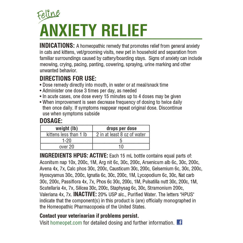 HomeoPet Feline Anxiety Relief, Stress and Anxiety Support for Cats, 15 Milliliters - PawsPlanet Australia