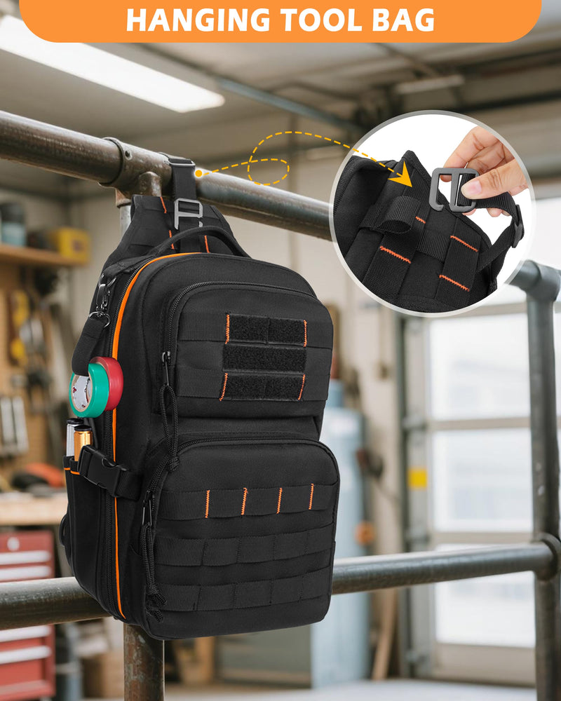 Tactical HVAC Tool Bag, Electrician Chest Tool Pouch | Wear-Resistant Fabric, Wide-Opening, Top Handle & Shoulder Strap, Small Tool Organizer for Maintenance Repair and Technicians