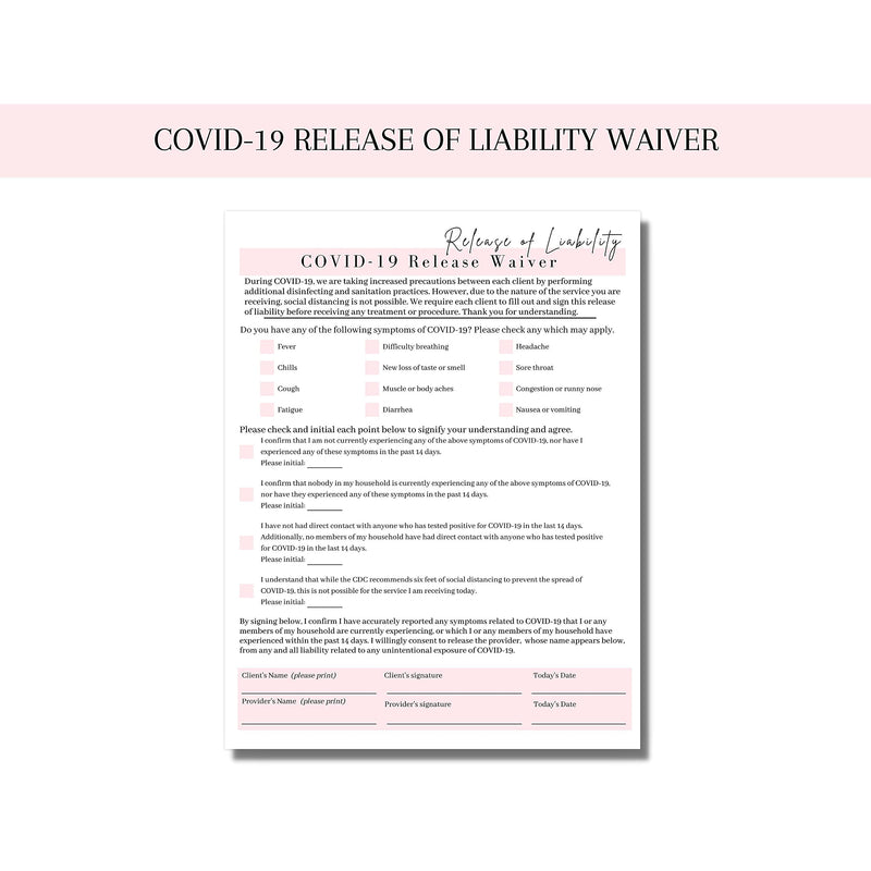 Covid-19 Release of Liability Forms | 50 Pack | 8.5x11" inch Paper Size Form | Eyelash Extension Supplies | 50 Covid-19 Viral Exposure Liability Release Forms