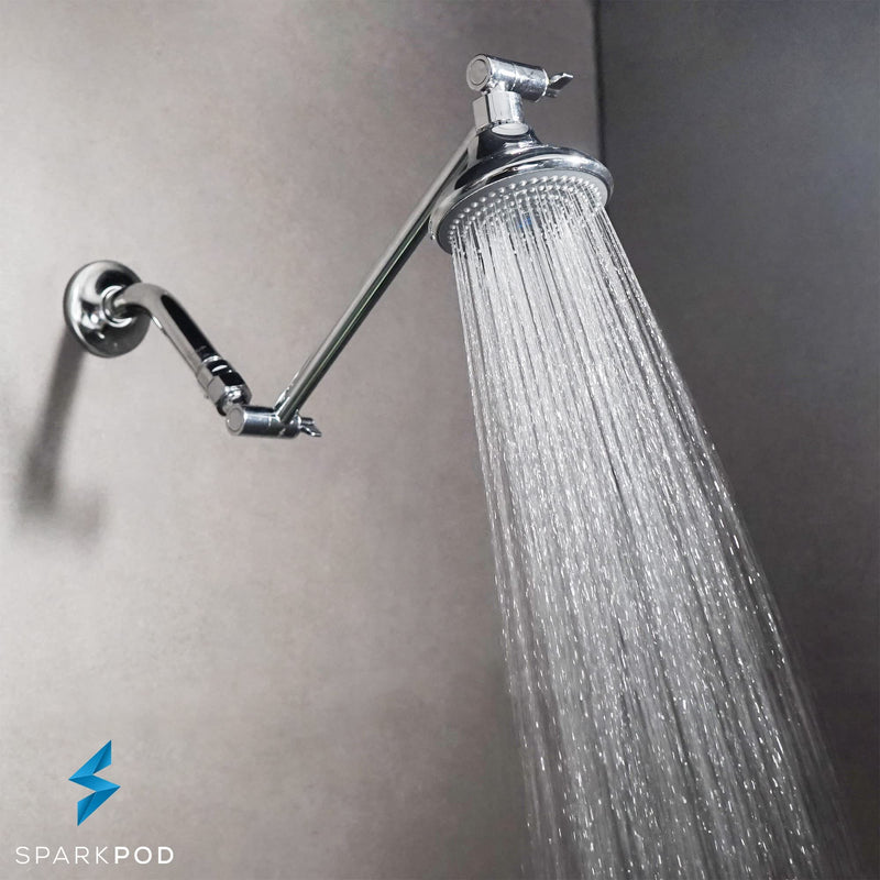 SparkPod 11" Solid Brass Shower Head Extension Arm - Flexible Height & Angle Adjustable Shower Arm Extension for Rain Showerheads with Sturdy Lock - Universal Pipe Connection (Luxury Polished Chrome) 11 Inch Adjustable 1 - Luxury Polished Chrome