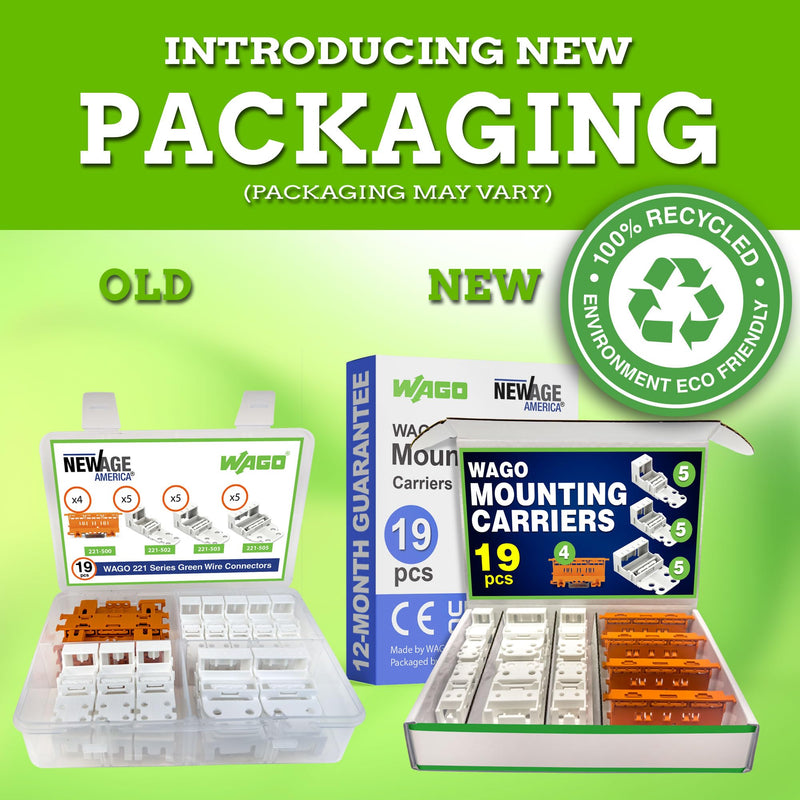 WAGO 221 Series 19pc Mounting Carrier Assortment Pack | DIN-35 / Panel Mount/Screw Mount | Terminal Blocks | Includes (5X 221-502), (5X 221-503), (5X 221-505), (4X 221-500) | WAGO 221 Carrier