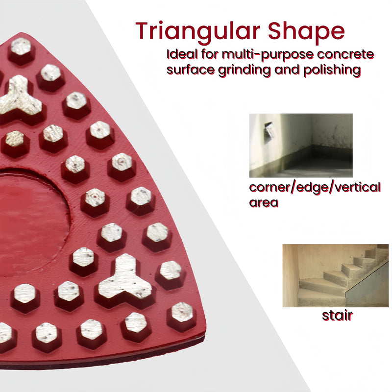 Triangular Diamond Grinding Pads for Corner Edge, 3 Inch Metal Triangle Grinding Tools with 39 Hexagon Segments and 3 Y Style Segments (100 Grit) 100 Grit
