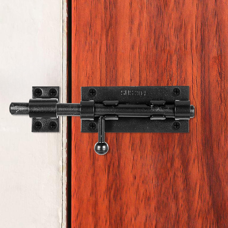 2 Pcs Slide Lock, 304 Stainless Steel Gate Latch, Slide Bolt Latch,Thickened Heavy Door Latch Lock, 6 Inch Black Barrel Bolt Latch, Security Slide Latch Lock
