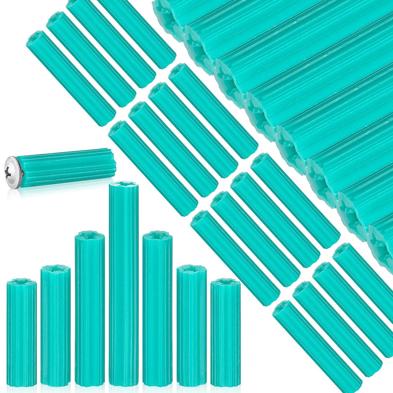 200 Pcs Expanding Plastic Screw Anchors 1/4" Hole Green Plastic Anchors for Concrete Tile Cement Bolt Expansion Tube for #10,11,12 Screws, Fix to Wall Drywall or Other Surface(1") 1"