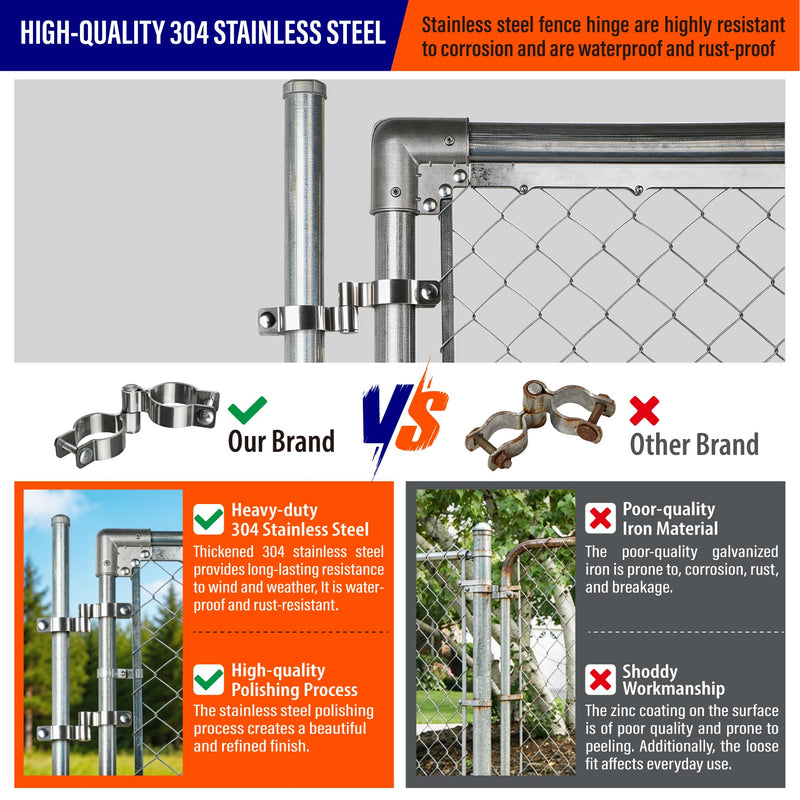 1 7/8" x 1 7/8" Stainless Steel Chain Link Fence Gate Hinge with Bolts and Nuts 2Pack 1 7/8''x1 7/8''-2Pack