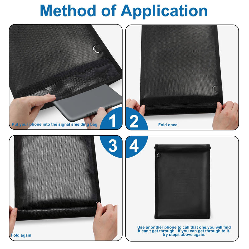 4 Pack Faraday Bags, Faraday Cage for Anti-Theft Anti-Tracking, Waterproof & Fireproof Faraday Bag for Laptops, Tablets, Phones, Car Keys Black