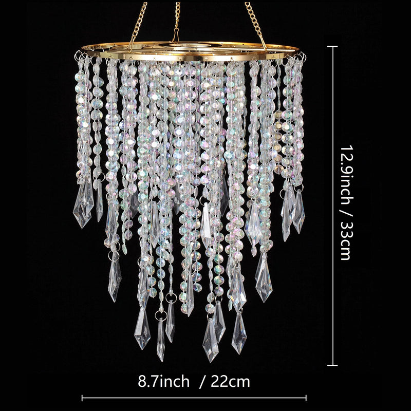 Acrylic Chandelier Ceiling Light Shade Beaded Hanging Pendant Lampshade with Gold Frame for Bedroom for Wedding Party H12.9" X W8.7" 3 Tiers