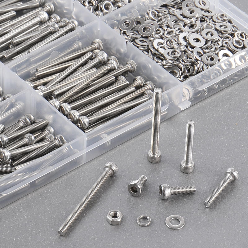600pcs M3 Screw Assortment Kit, M3 Screws (8 Sizes 6-30mm) for 3D Printer DIY, Hex Socket Head Cap Screws Bolts Nuts Washer Kit, 304 Stainless Steel, M3 x 6/8/10/12/16/20/25/30mm M3x6/8/10/12/16/20/25/30mm