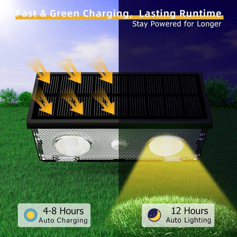 Solar Fence Lights Outdoor Waterproof, Warm & Cool White RGB Dusk to Dawn LED Wall Mount Sconce Light Up & Down Deck Lights Solar Powered for Outside Garden Patio Backyard Garage(6 Pack) 6 PK Black