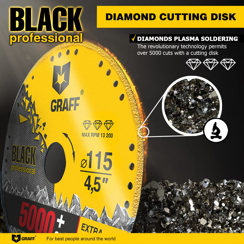 GRAFF Black Cut Off Wheels 4 1/2 Inch - Diamond Metal Cutting Disc for Angle Grinder 4.5 Inch - 60x Longer Wheel Life Ø 115 mm (4 ½ Inch) - GRAFF Black