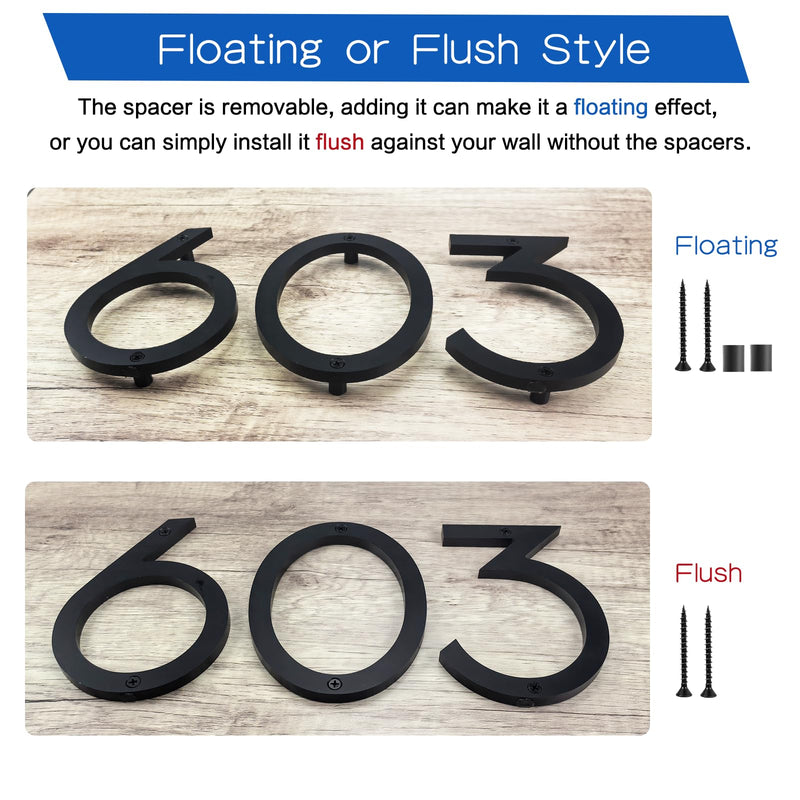 House Numbers for Outside, 6'' Modern Floating Address Numbers for Exterior House, Door And Street, Weatherproof No Rust, Easy to Install with Nails Kit, 3D Decor Matte Black, House Numbers 7 House Number 7