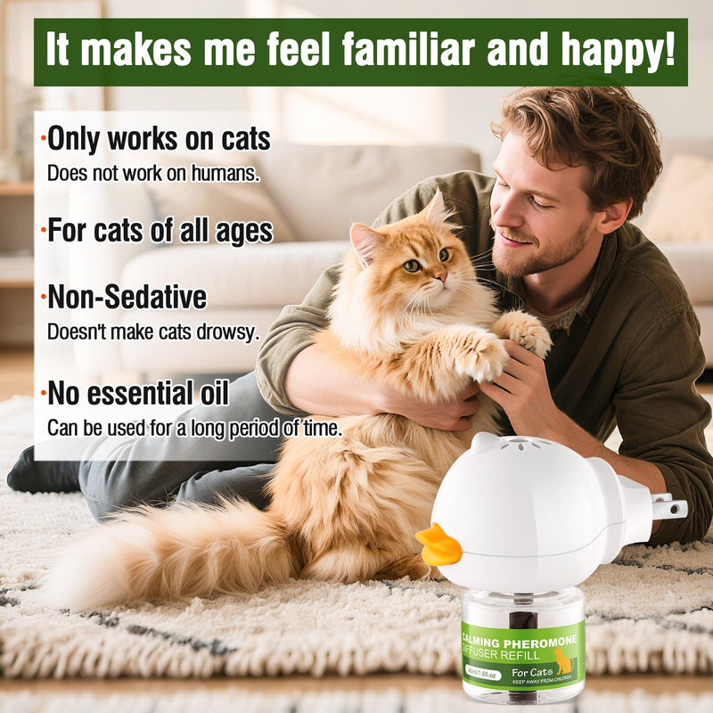 90-Day Cat Calming Diffuser - Cat Pheromone Diffuser for Stress, Pee Spraying, Cat Fighting, Aggression, Excessive Meowing & Scratching，Easy to Use – (1Diffusers + 3 Refills)