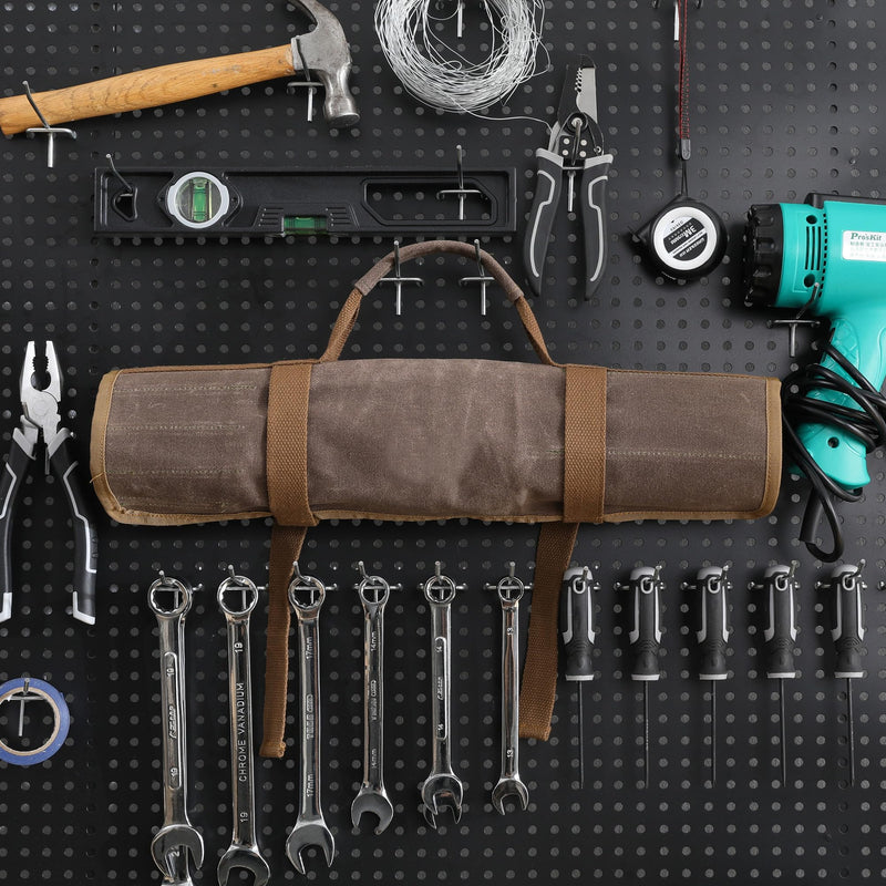Heavy-Duty 16oz Waxed Canvas Wrench Roll Organizer 24-Pocket Tool Roll Bag with Buckle Closure | Large 21.5" x 16.5" Tool Pouch for Mechanics, Contractors & DIY (Grey) Grey