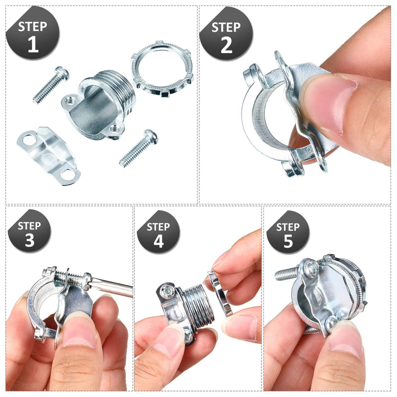 4 Pieces 3/4 Inch Clamp Type Cable Connector for Metallic Conduit Protect Cables Electric Wires Electrical Box Silver Zinc 4