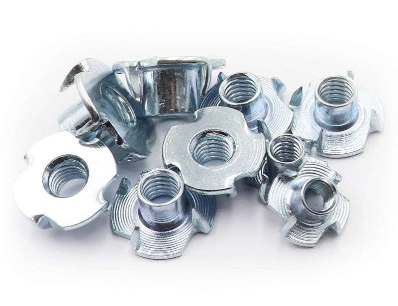 LBY 75pcs T-Nuts, (1/4",5/16",3/8") T-Nuts Four Claws Nut Assortment Kit, Carbon Steel, Galvanized, Silver