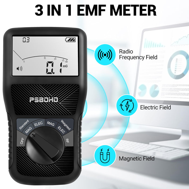 3-in-1 EMF Meter Detects Electric Field (EF), Radio Frequency Field (RF), Magnetic Field (MF) - for Home EMF Detector, Office, Outdoor and Ghost Hunting, Radiation Detector Meters