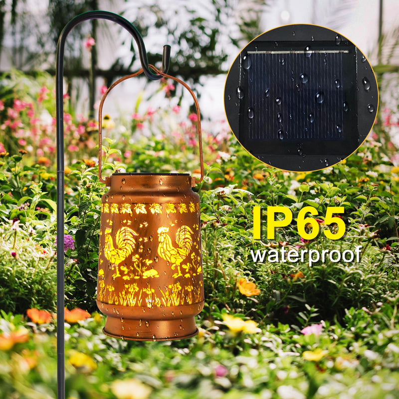 Solar Lanterns Outdoor Garden Decor,Chicken Gifts for Women, Mom, Grandma, Birthday, Thanksgiving, Decorative Waterproof Hanging Metal LED Light for Yard, Patio, Lawn, Landscape, Backyard (Rooster) Rooster