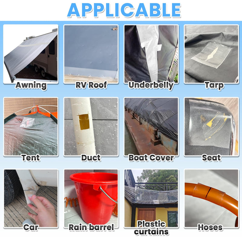Waterproof Repair Tape for Fabric, Awning, RV Roof, Underbelly, Tarp, Tent, Sail and Boat Cover Outdoor Repair Patch, Heavy Duty, Clear, Multipurpose 4 inch x 10FT