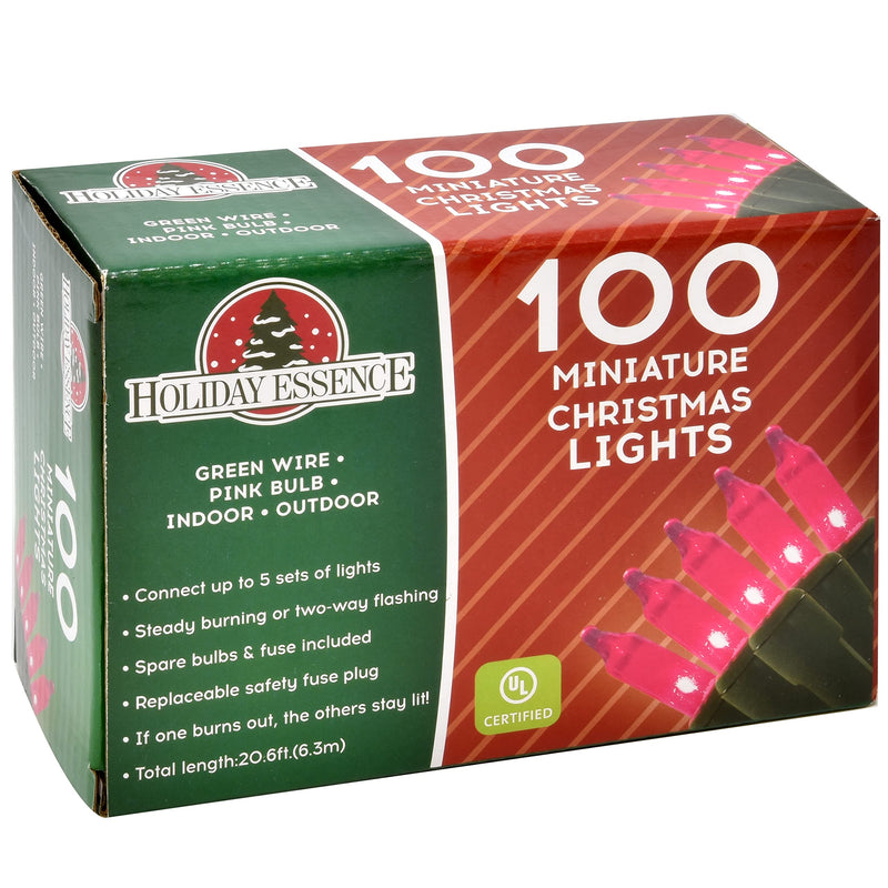 Pink Christmas String Lights 100 Mini Fairy Lights Set Green Wire 20.6 Ft Traditional Valentines Easter Holiday Décor for Home Christmas Tree Bedroom Patio Wedding Decoration Pink 100 Count