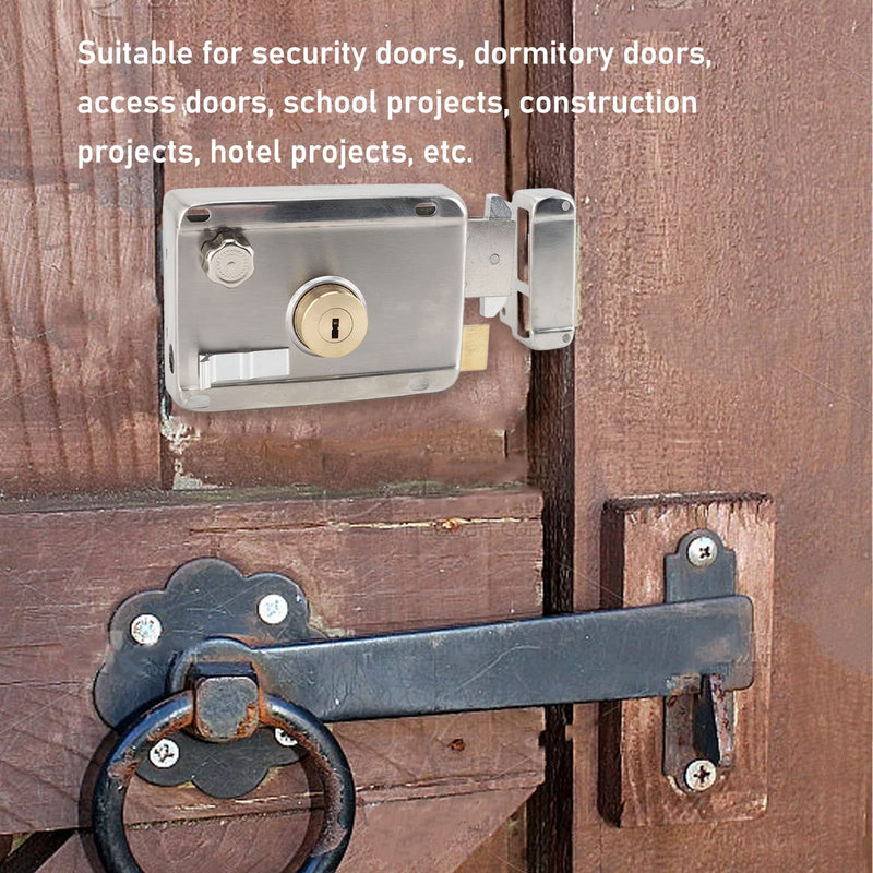 Rim Lock Set, Stainless Steel Vertical Keyway Cylinder Deadbolt With Handle - Anti-Theft Exterior Door Security for Home Safety