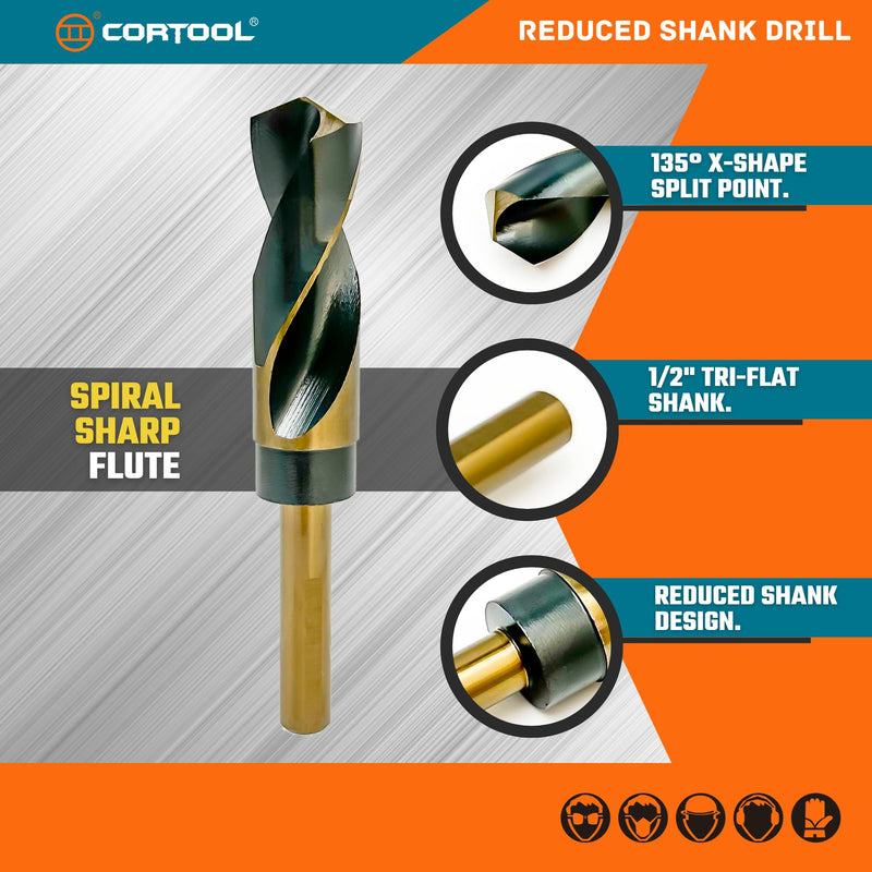 3/4 Inch Drill Bit | Reduced Shank High Speed Steel | 3/4 Drill Bit for Metal and Steel | HSS M2 Black & Gold Drill Bit with 1/2" Shank 3/4 Inch