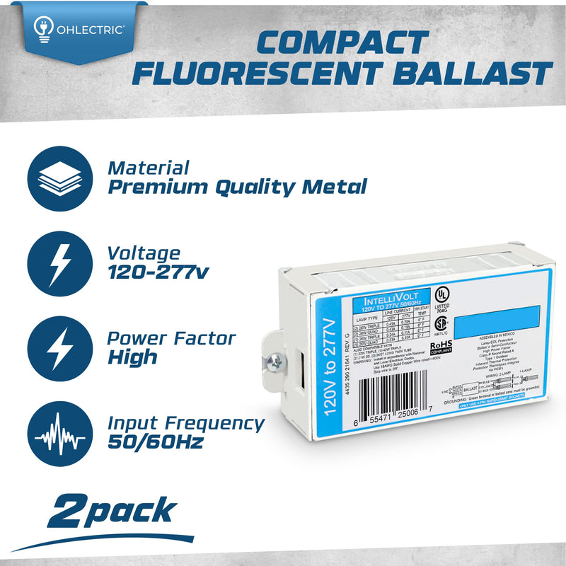 OHLECTRIC Replacement for ICF-2S26-H1-LD Compact Fluorescent Ballast (2 Pack) | Programmed Start Electronic Ballast, 120/277 Volt