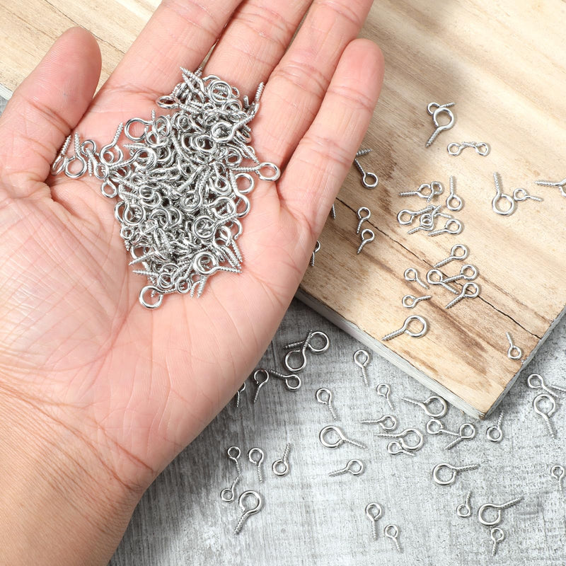 300 Pcs Screw Eye Pins 3 Sizes Small Screw Threaded Eye Pin Hooks Mini Stainless Steel Eyelet Screws Hooks for Jewelry Making DIY Art Craft Indoor & Outdoor Use