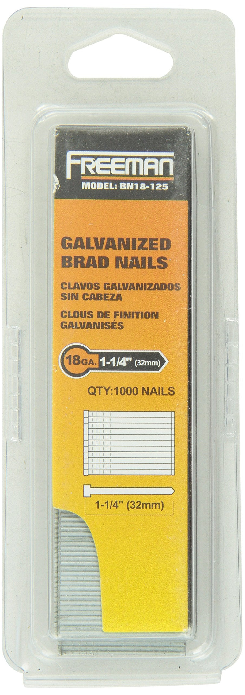 Freeman BN18-125 1-1/4-Inch by 18 Gauge Brad Nail, 1000 Per Box 18-Gauge 1-1/4"