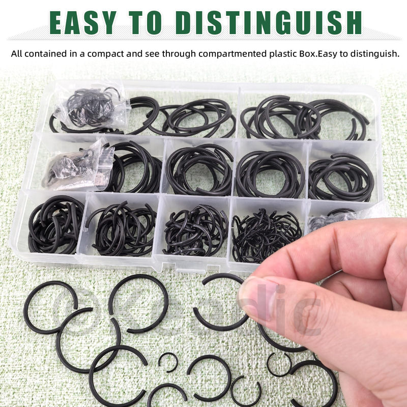 Keadic 322Pcs 10 Sizes Assorted 65Mn Steel Round Wire C Clips External Retaining Rings Set, M7 M8 M10 M12 M14 M16 M18 M20 M22 M24 M25 M26 M28 M30 C-Clips Snap Rings for Holes