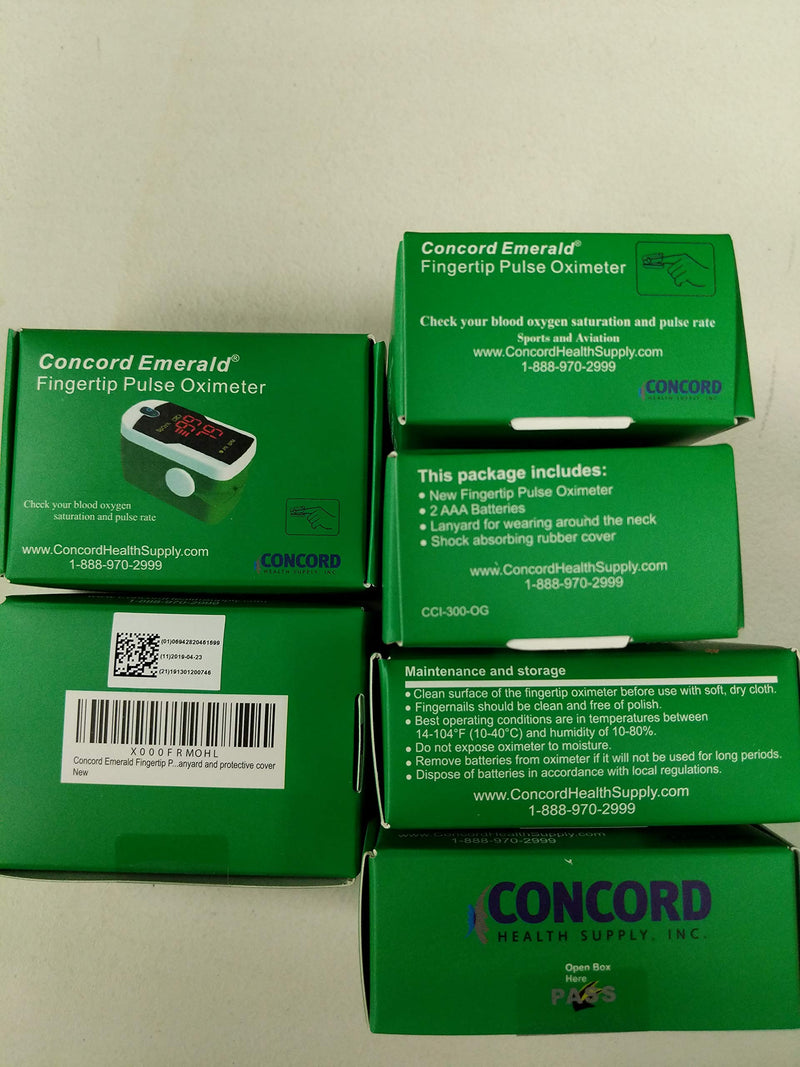 Concord Fingertip Pulse Oximeter with Reversible Display - Blood Oxygen Saturation Monitor with Carrying Case, Batteries and Lanyard - Easy to Use, Accurate SpO2 & Pulse Measurement (Emerald) Emerald Green