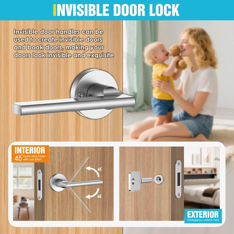Magnetic Auto-Lock Invisible Door Lock,Hidden Handle,Mini Keyhole, Single-Sided Hidden Design,Aluminum Alloy for Invisible Doors/Bookshelf Doors/Secret Rooms (1, Silver) 1