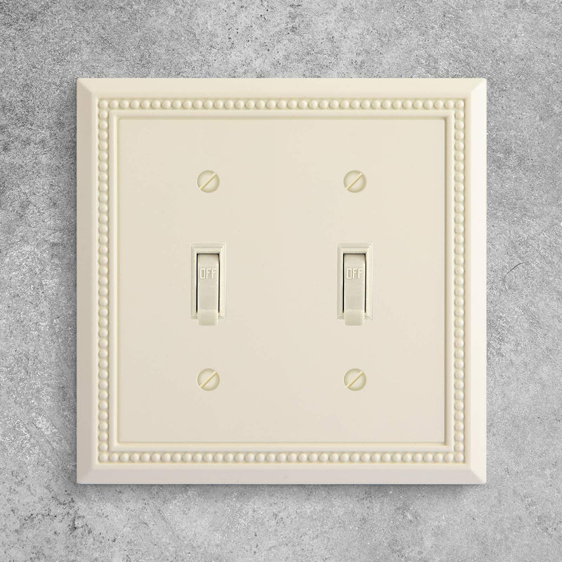Henne Bery Sunken Pearls Heavy Duty Decorative Wall Plate Switch Plate Outlet Cover, Durable Solid Zinc Alloy (Double Toggle, Light Almond) Double Toggle