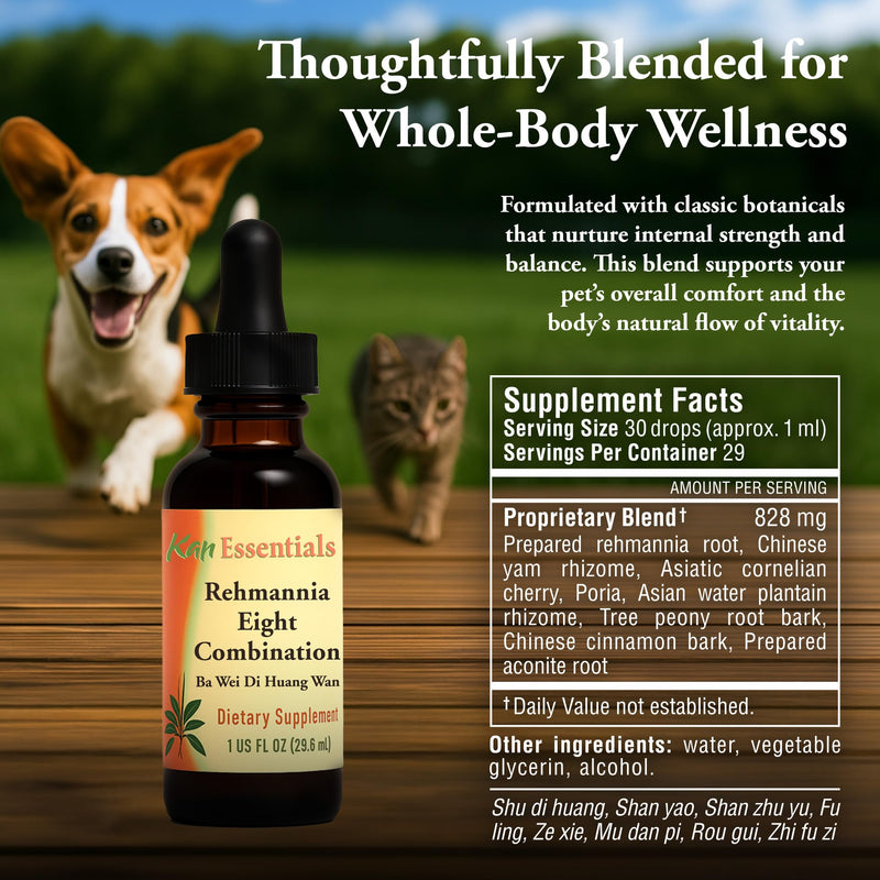 Kan Herb Company Rehmannia Eight Combination – Traditional Chinese Herbal Blend for Dogs and Cats to Support Kidney Health, Vitality, and Hormonal Balance, Liquid Herbal Supplement for Pets, 1 fl oz 1 Fl Oz (Pack of 1)