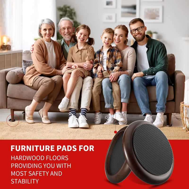 2” Non Slip Wood Furniture Coaster, 4 Pcs Anti Slip Furniture Pads for Hardwood Floors, Round Sofa Bed Couch Furniture Caster Cups with Anti-Slide EVA Pads Floor Protectors Anti-Scratch (Dark Brown) 2 inch