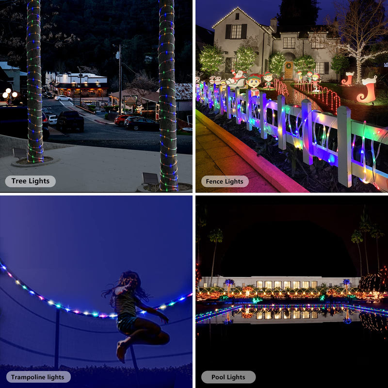 Solar String Lights Outdoor Waterproof LED,66ft 200 LED Rope Lights Solar Powered,8 Modes Multicolor Fairy Lights with Remote for Christmas Garden Patio Deck Backyard Pool Trampoline Multicolor(1 Pack x 66ft)