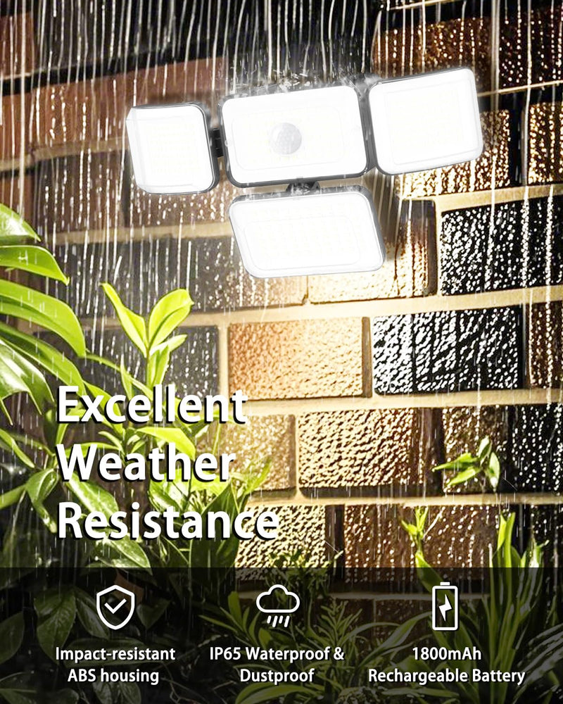CLAONER Solar Outdoor Lights Motion Sensor 3500LM 288 LED Solar Security Lights with Remote Control IP67 Waterproof 4 Heads Solar Flood Lights with 16.4ft Cable 4 Modes Wall Lights(2 Pack) 2 Pack