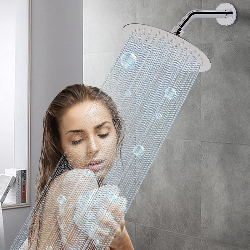HarJue Shower Arm with Flange and Teflon Tape, Wall Mounted Shower Pipe Arm 304 Stainless Steel Extension Arm for Fixed Shower Head & Handheld Showerhead (6 Inch, Chrome) 6 Inch