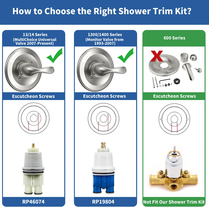 Replacement for Delta Classic 13 Series Single-Function Shower Valve Trim Kit, Shower Handle, Brushed Nickel Shower Trim Kit T13020-SS (Cartridge and Valve Not Included) Without Cartridge