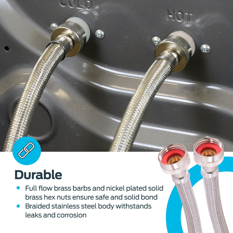 Eastman 10 foot Washing Machine Hose, 3/4 Inch FHT x 3/4 Inch FHT, Braided Stainless Steel Washing Machine Connectors, 48640 10 Ft.