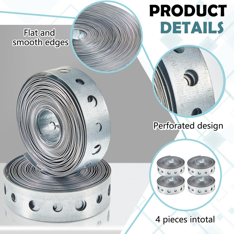 Gisafai 4 Pcs Galvanized Hanger Strap Metal Strapping with Holes Pipe Hanger for Pipe Supports Hanging, 3/4 Inch x 10 ft