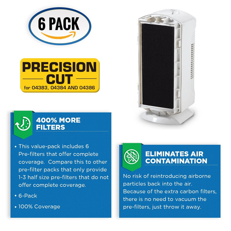 VEVA Pre-Filter Replacement Compatible with Hamilton Beach 04383, 04384, 04386 Air Purifier - 6 Pack - Smoke and Odor Eliminator Carbon Filters 6 Pre-Filters